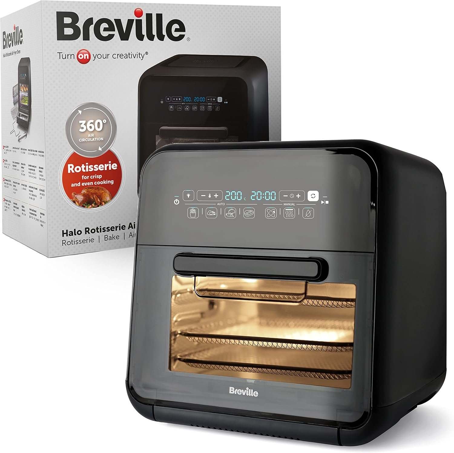 Breville Halo Rotisserie Air Fryer | Digital Extra Large Air Fryer Oven | 10 L | FryBake & Dehydrate | 2000 W | Energy Efficient | Black and Grey