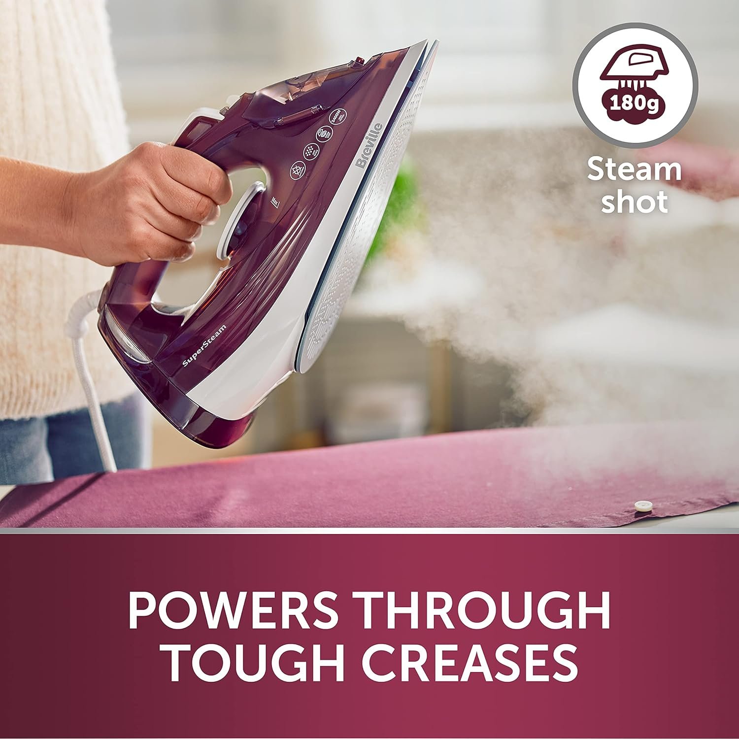 Breville SuperSteam Steam Iron | 2400W | Ceramic Soleplate | 180g Steam Shot | 300ml Water Tank - Image 3