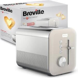 Breville High Gloss 2 Slice Toaster with High-Lift & Wide Slots | Cream & Stainless Steel VTT967