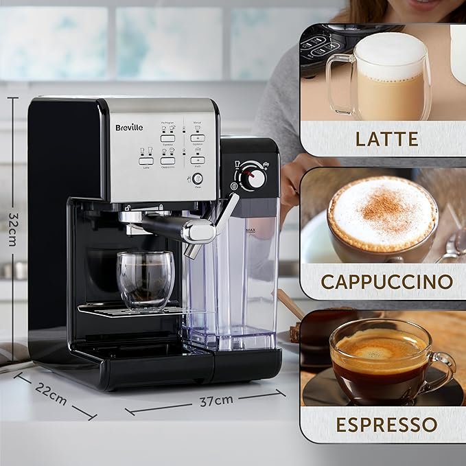 Breville One-Touch CoffeeHouse Coffee Machine | Espresso, Cappuccino & Latte Maker | 19 Bar Italian Pump | Automatic Milk Frother | ESE Pod Compatible | Black VCF107 - Image 3